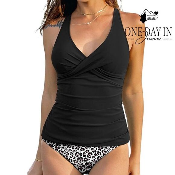 Zaful Twist Front Leopard Print Tankini Swimsuit Size 2XL - Picture 1 of 6